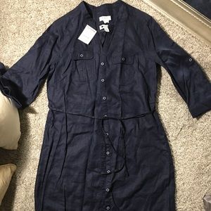 LINEN NAVY BLUE SHIRT DRESS